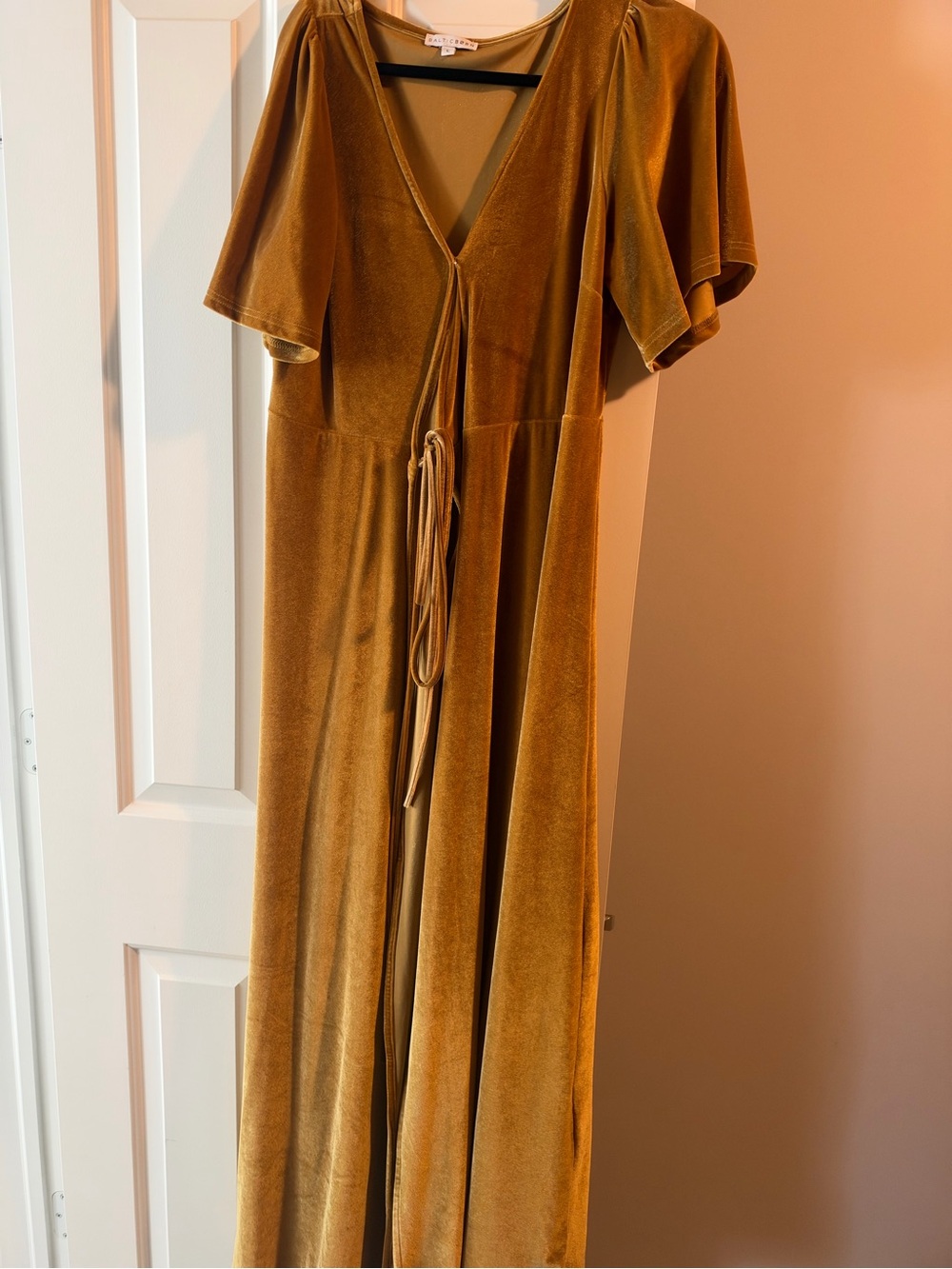 Baltic Born Velvet Tie-Front Maxi Dress in Mustard Gold